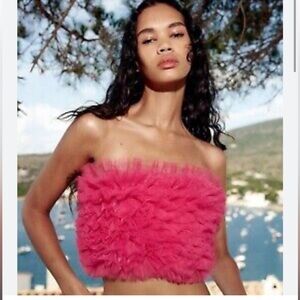 BLOGGER'S FAVE! Zara Knit Strapless Tulle Top Fuchsia